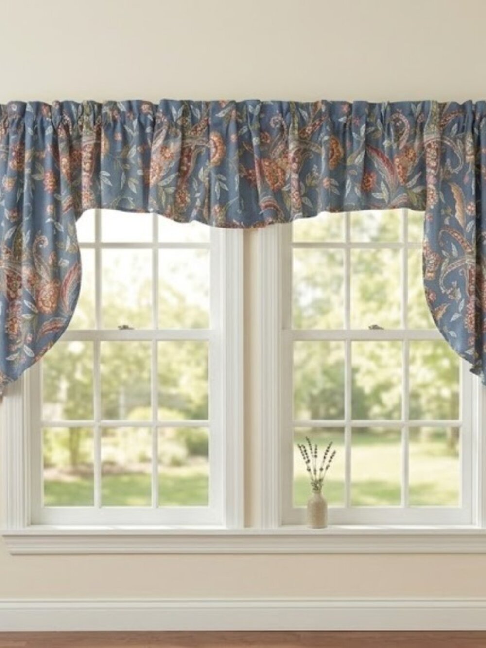 Custom Extra Wide Curtain Valance 128x29 Blue Floral Paisley Swag Window Topper